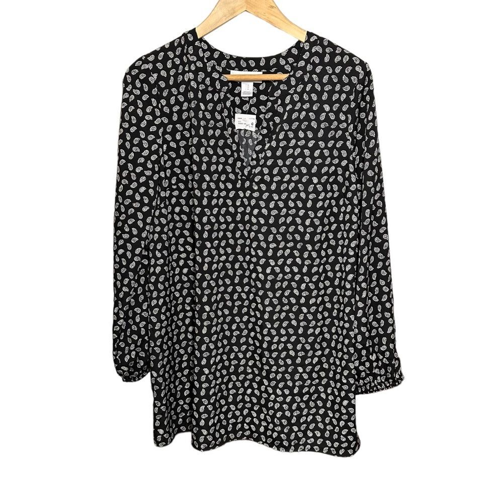 Motherhood Maternity Women's Sz M Blouse Black White Tunic Paisley Lightweight